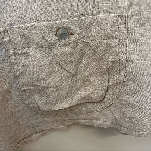 Boutique Linen tunic top Lagenlook asymmetric , pockets, sleeveless, tan, sz M - Picture 5 of 8